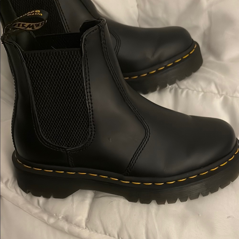 Dr. Martens Black Ankle Boots with Yellow Stitching